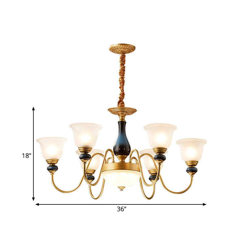 3/5/6 Lights Floral Shade Pendant Chandelier Brass Cream Glass - Rebooters