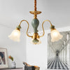 Green Flower Shaped Pendulum Light Rural Frosted Glass Chandelier - Rebooters