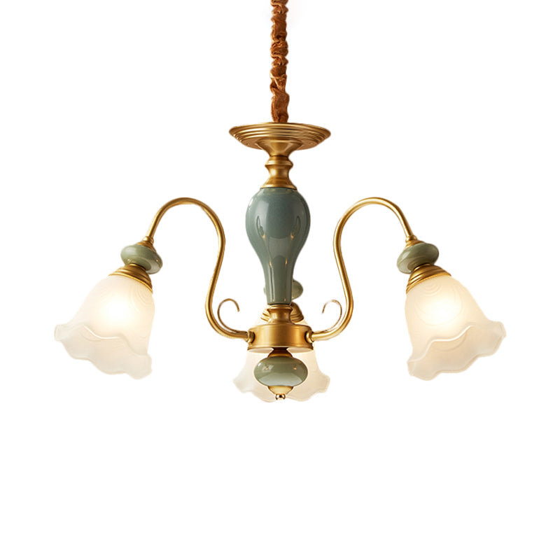 Green Flower Shaped Pendulum Light Rural Frosted Glass Chandelier - Rebooters