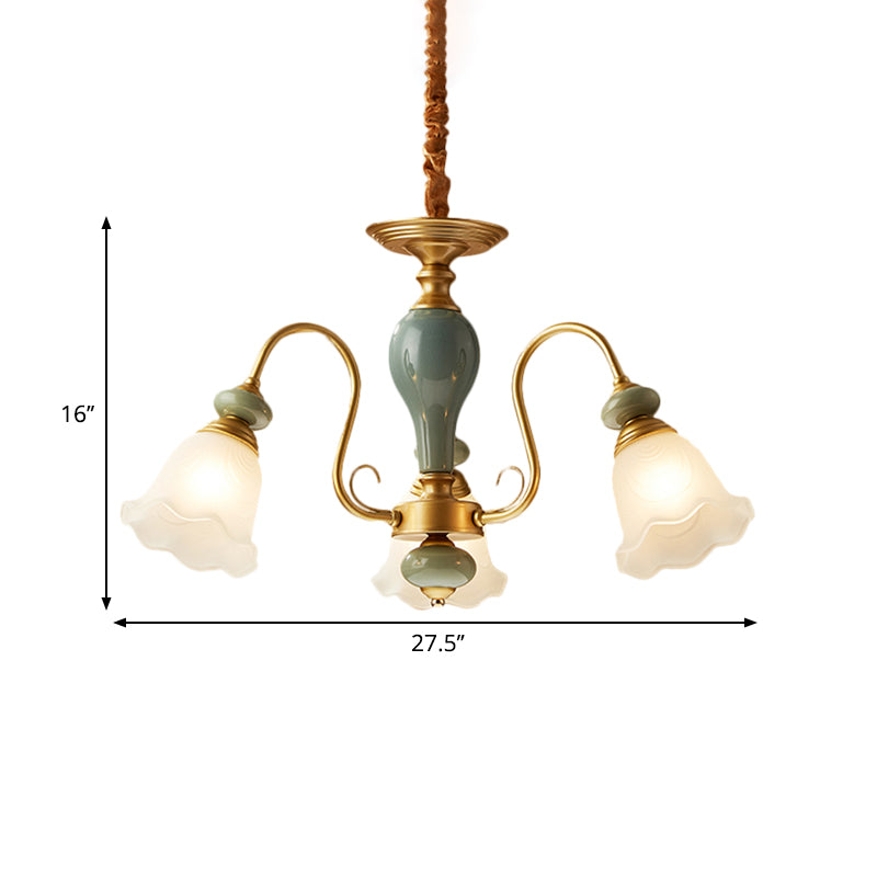 Green Flower Shaped Pendulum Light Rural Frosted Glass Chandelier - Rebooters