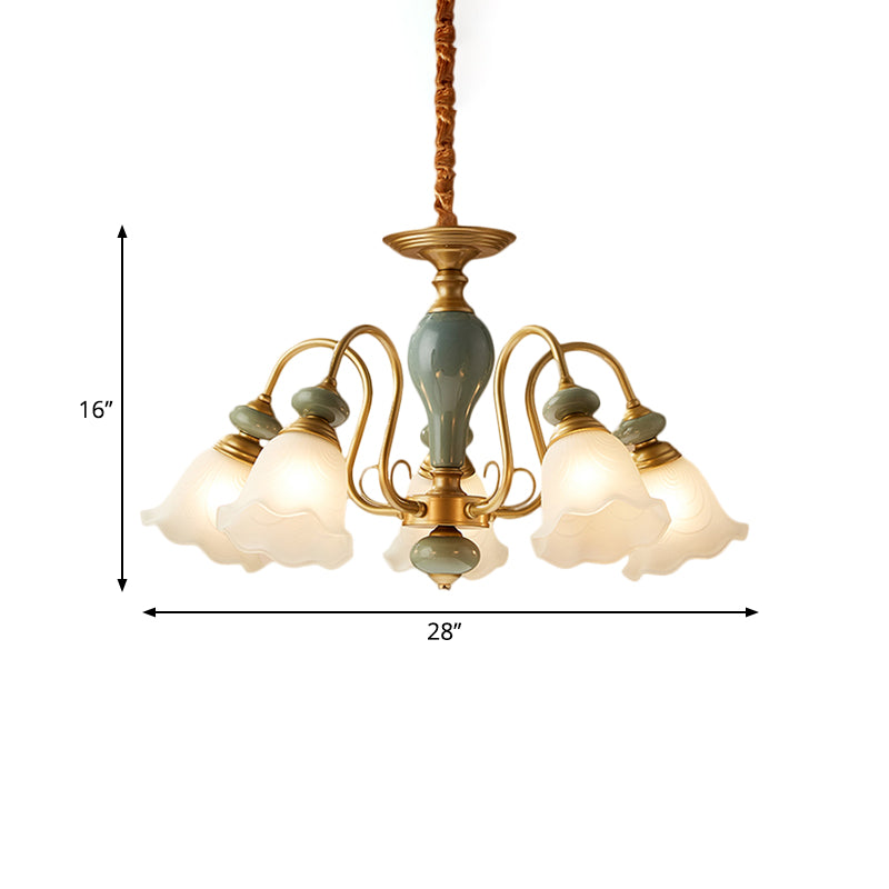 Green Flower Shaped Pendulum Light Rural Frosted Glass Chandelier - Rebooters