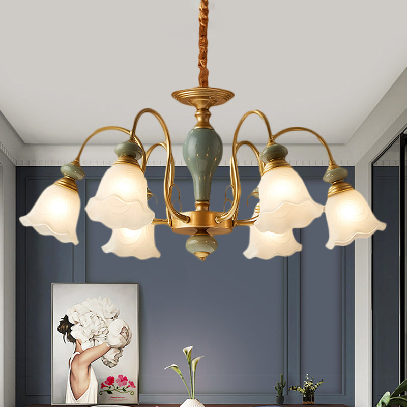 Green Flower Shaped Pendulum Light Rural Frosted Glass Chandelier - Rebooters