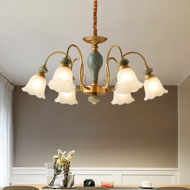 Green Flower Shaped Pendulum Light Rural Frosted Glass Chandelier - Rebooters