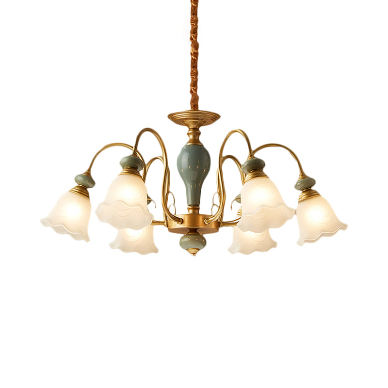 Green Flower Shaped Pendulum Light Rural Frosted Glass Chandelier - Rebooters