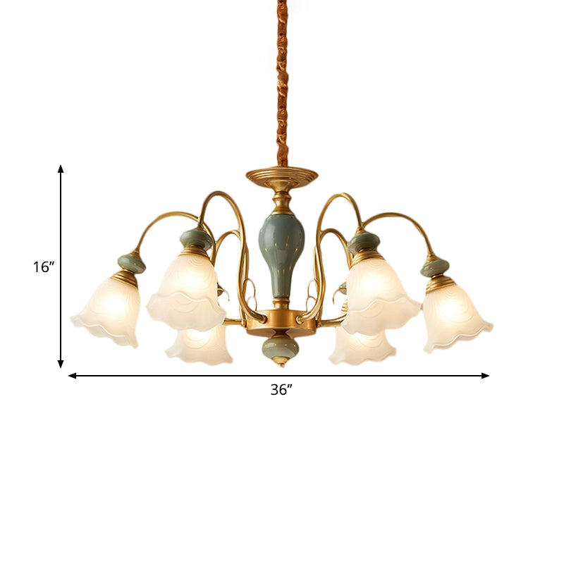 Green Flower Shaped Pendulum Light Rural Frosted Glass Chandelier - Rebooters