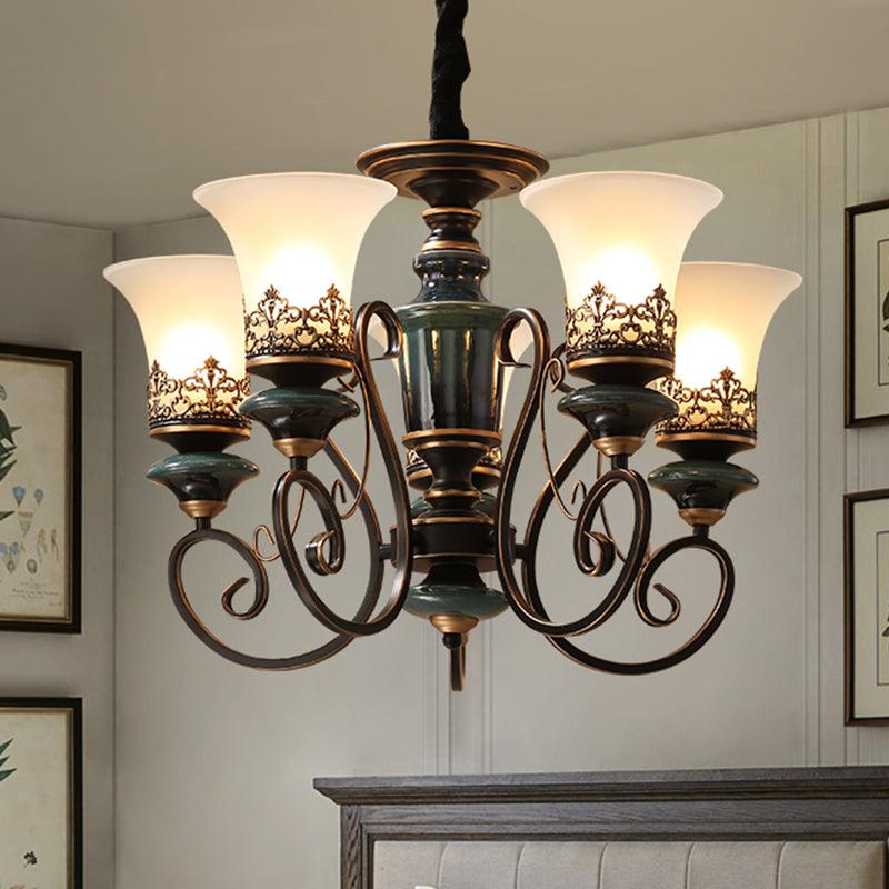 3/5/6-Bulb Chandelier Light Fixture with Bell Shade Opal Glass - Rebooters