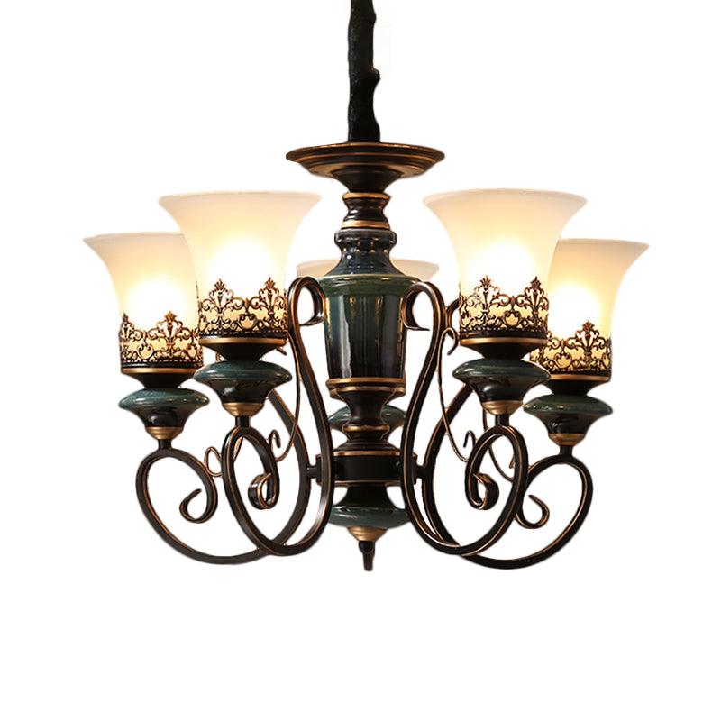 3/5/6-Bulb Chandelier Light Fixture with Bell Shade Opal Glass - Rebooters