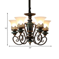 3/5/6-Bulb Chandelier Light Fixture with Bell Shade Opal Glass - Rebooters