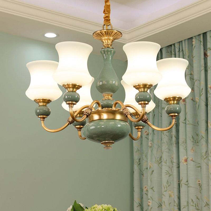 6/8 Bulbs Metallic Chandelier Light Vintage Gold Swooping Arm - Rebooters