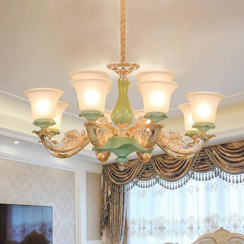 8/12 Lights Flared Shade Suspension Pendant Green Opal Glass Chandelier - Rebooters