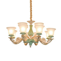 8/12 Lights Flared Shade Suspension Pendant Green Opal Glass Chandelier - Rebooters