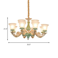 8/12 Lights Flared Shade Suspension Pendant Green Opal Glass Chandelier - Rebooters