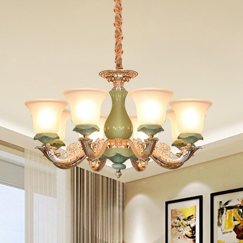 8/12 Lights Flared Shade Suspension Pendant Green Opal Glass Chandelier - Rebooters