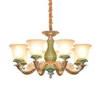 8/12 Lights Flared Shade Suspension Pendant Green Opal Glass Chandelier - Rebooters