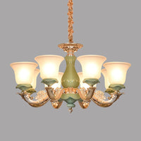 8/12 Lights Flared Shade Suspension Pendant Green Opal Glass Chandelier - Rebooters