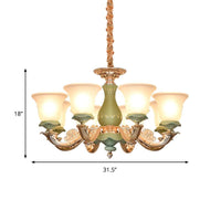 8/12 Lights Flared Shade Suspension Pendant Green Opal Glass Chandelier - Rebooters