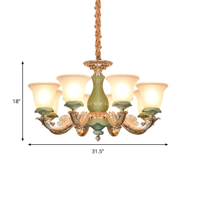 8/12 Lights Flared Shade Suspension Pendant Green Opal Glass Chandelier - Rebooters
