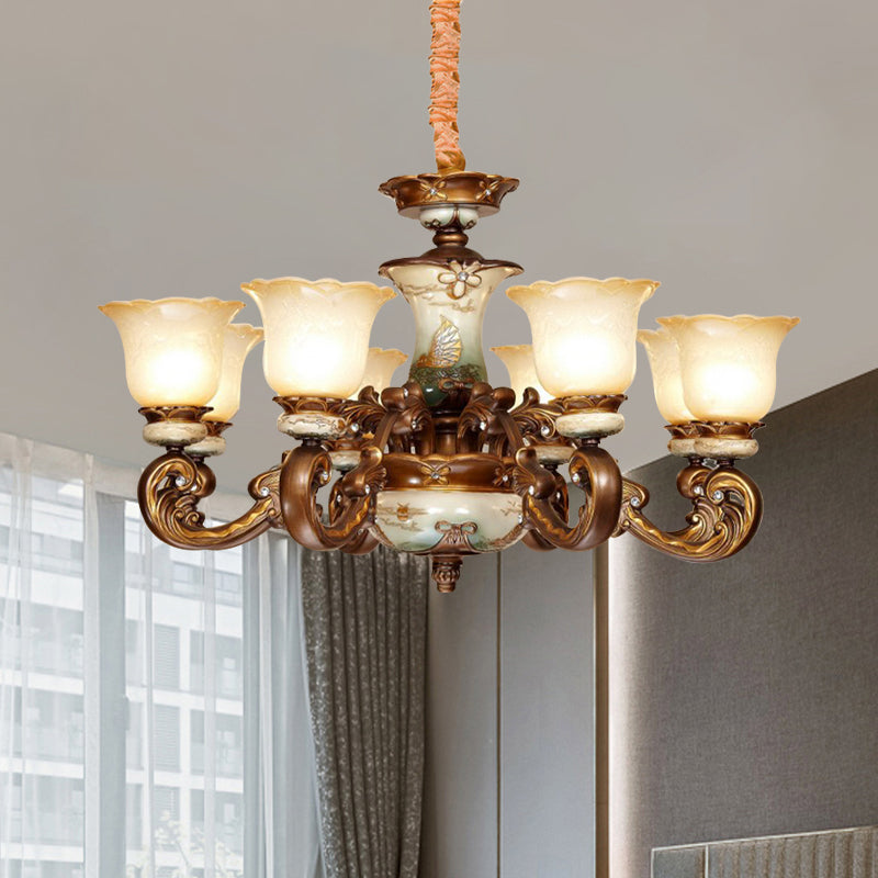 Traditional Floral Shade Chandelier Light 6/8 Lights Brown - Rebooters