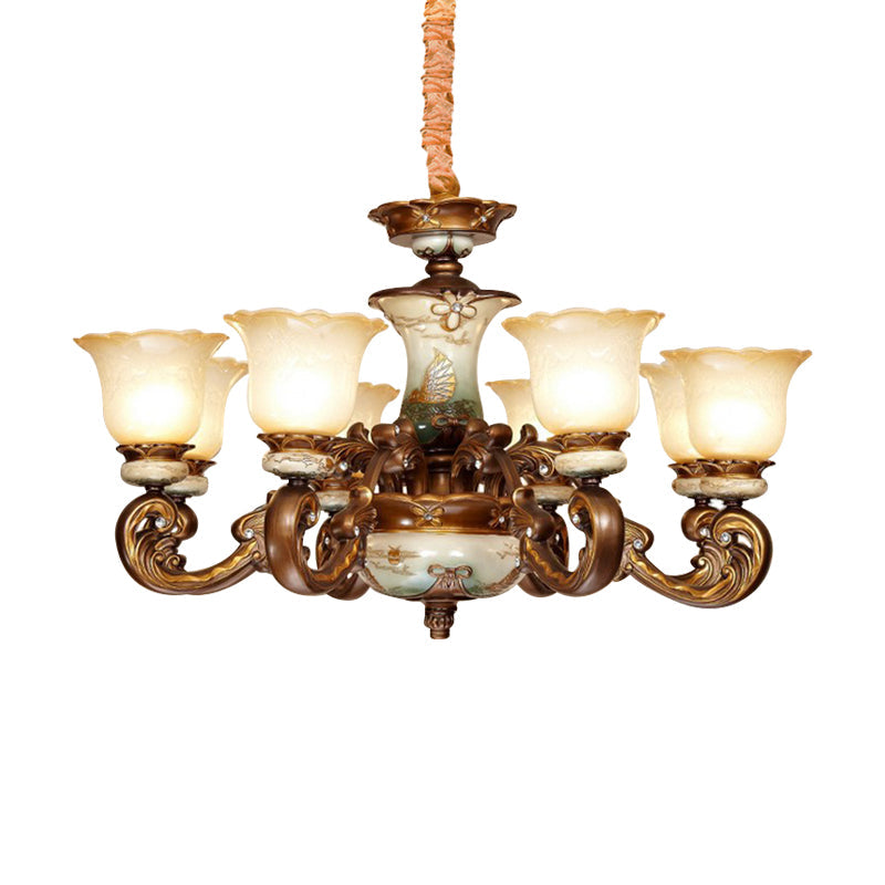 Traditional Floral Shade Chandelier Light 6/8 Lights Brown - Rebooters