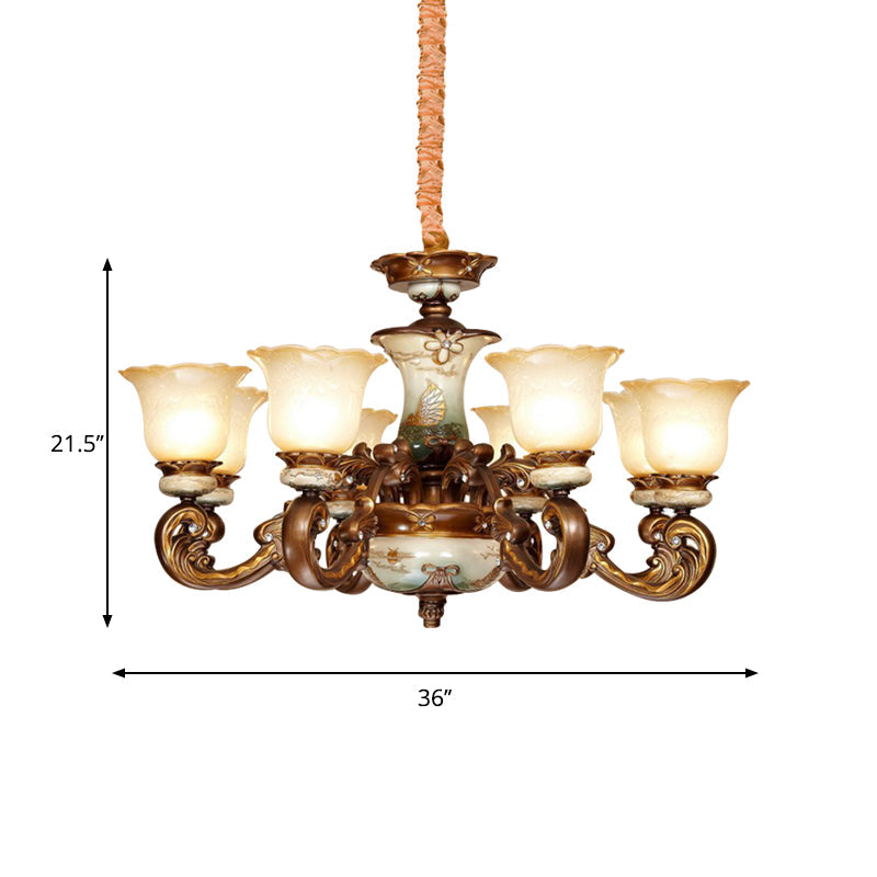 Traditional Floral Shade Chandelier Light 6/8 Lights Brown - Rebooters
