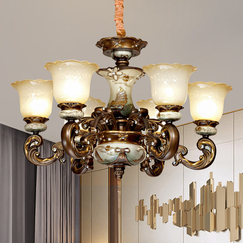 Traditional Floral Shade Chandelier Light 6/8 Lights Brown - Rebooters