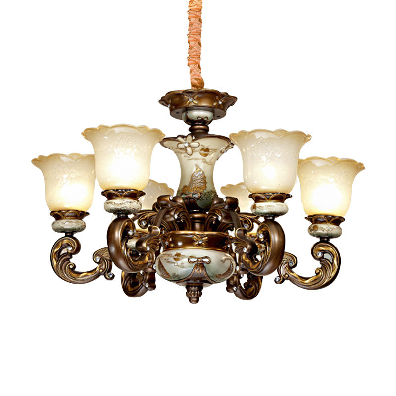 Traditional Floral Shade Chandelier Light 6/8 Lights Brown - Rebooters