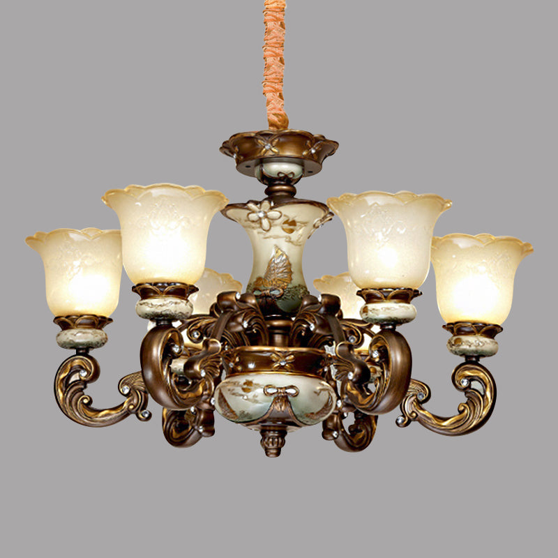 Traditional Floral Shade Chandelier Light 6/8 Lights Brown - Rebooters