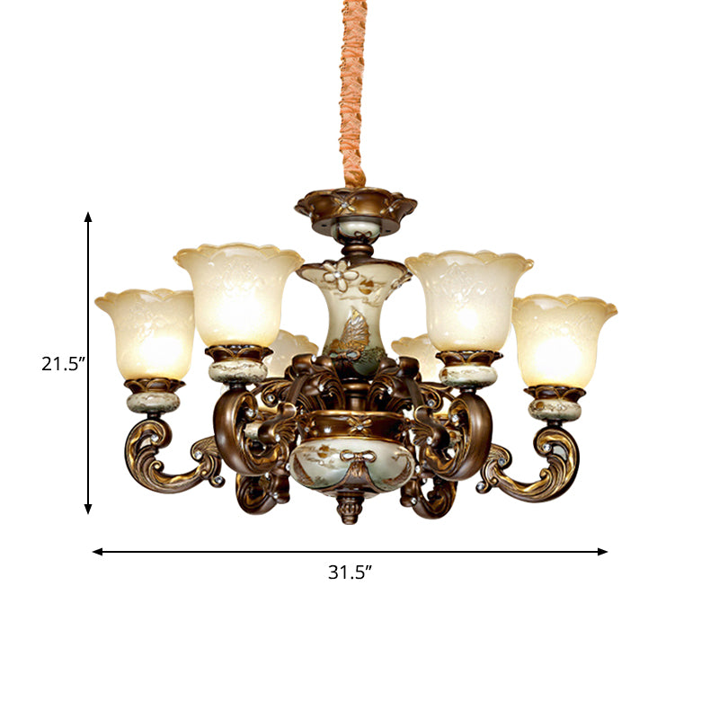 Traditional Floral Shade Chandelier Light 6/8 Lights Brown - Rebooters