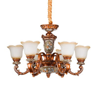 6/8-Head Cream Glass Chandelier Lighting Vintage Brown Floral Pendant Light - Rebooters