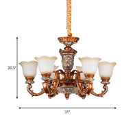 6/8-Head Cream Glass Chandelier Lighting Vintage Brown Floral Pendant Light - Rebooters