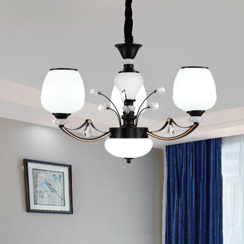 Black 3/6/8-Head Ceiling Chandelier Cream Glass Shade - Rebooters