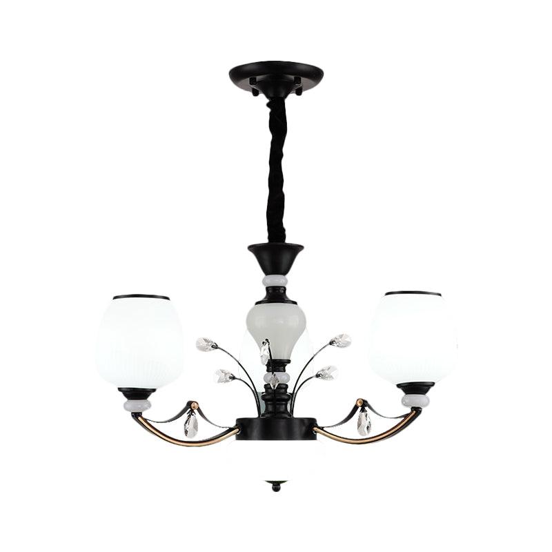 Black 3/6/8-Head Ceiling Chandelier Cream Glass Shade - Rebooters