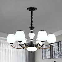 Black 3/6/8-Head Ceiling Chandelier Cream Glass Shade - Rebooters