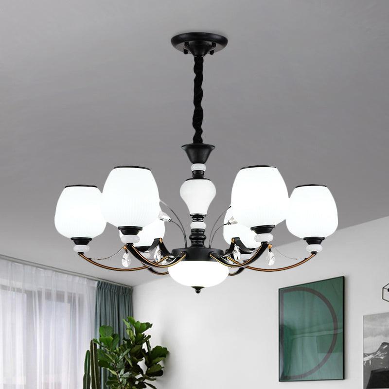 Black 3/6/8-Head Ceiling Chandelier Cream Glass Shade - Rebooters
