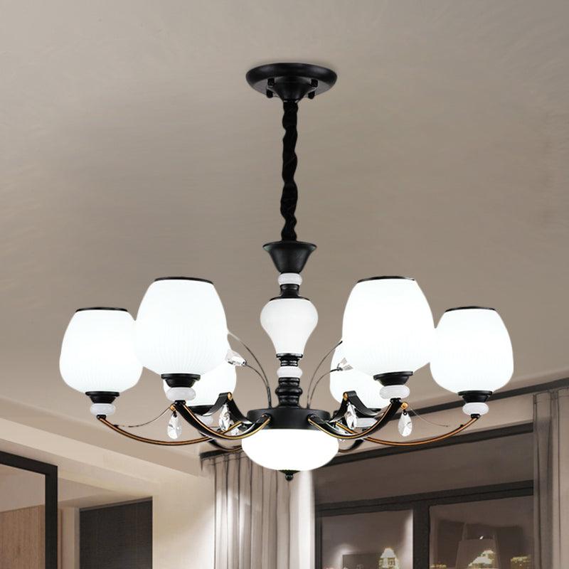 Black 3/6/8-Head Ceiling Chandelier Cream Glass Shade - Rebooters