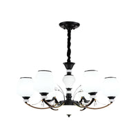 Black 3/6/8-Head Ceiling Chandelier Cream Glass Shade - Rebooters