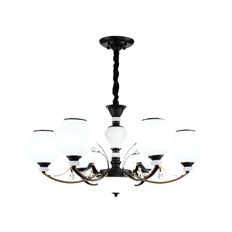 Black 3/6/8-Head Ceiling Chandelier Cream Glass Shade - Rebooters