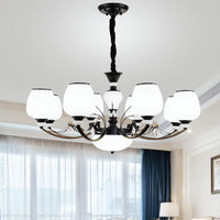 Black 3/6/8-Head Ceiling Chandelier Cream Glass Shade - Rebooters