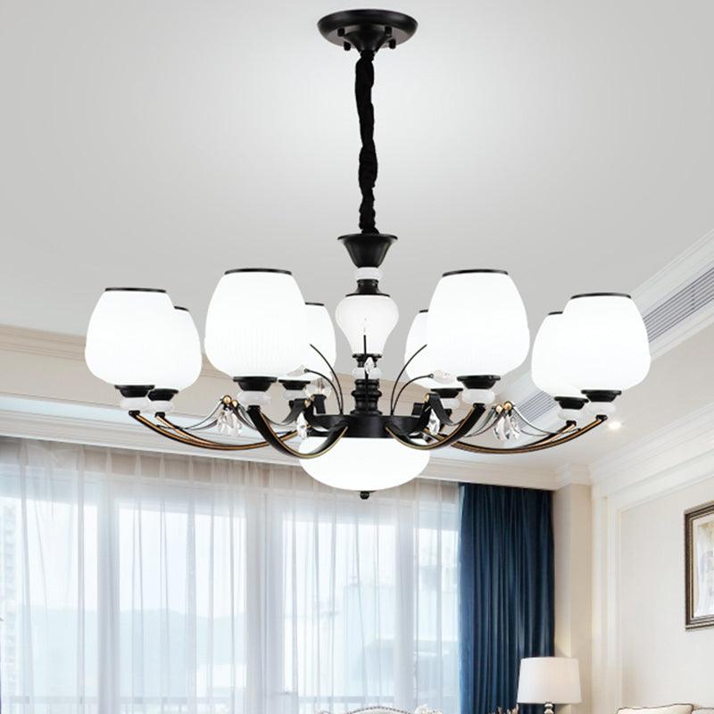 Black 3/6/8-Head Ceiling Chandelier Cream Glass Shade - Rebooters