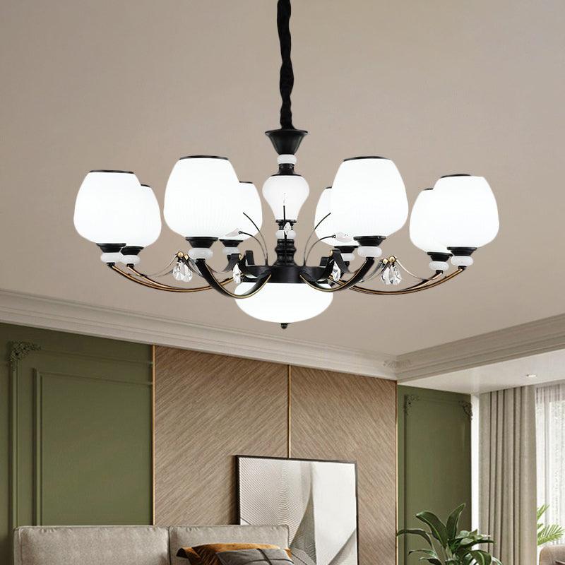 Black 3/6/8-Head Ceiling Chandelier Cream Glass Shade - Rebooters