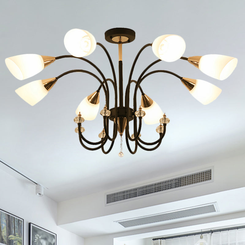 Black 6/9/12 Heads Hanging Chandelier Traditional Style Frosted Glass - Rebooters