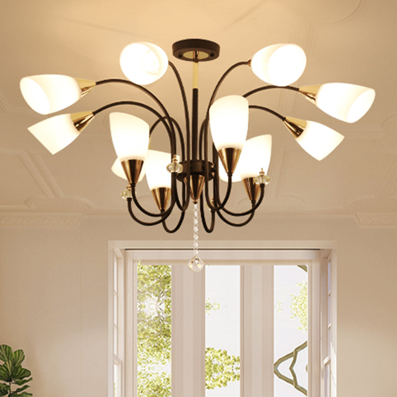 Black 6/9/12 Heads Hanging Chandelier Traditional Style Frosted Glass - Rebooters