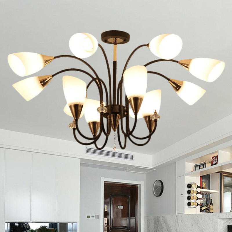 Black 6/9/12 Heads Hanging Chandelier Traditional Style Frosted Glass - Rebooters
