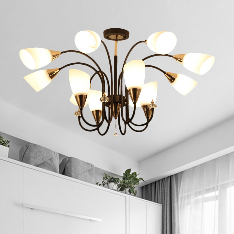 Black 6/9/12 Heads Hanging Chandelier Traditional Style Frosted Glass - Rebooters