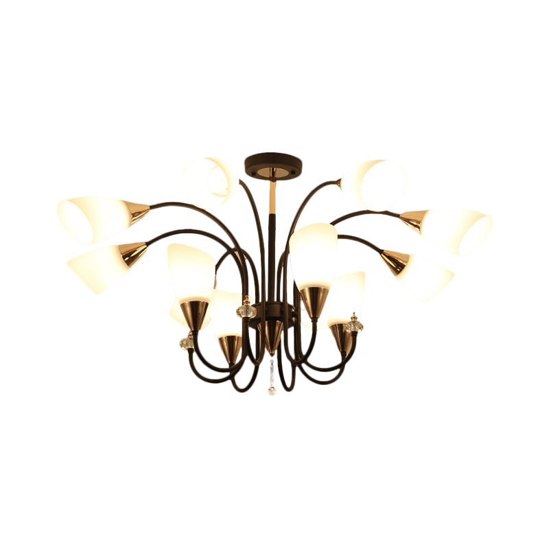 Black 6/9/12 Heads Hanging Chandelier Traditional Style Frosted Glass - Rebooters