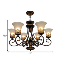 6/8-Light Ceiling Lamp with Bell Shade Cream Glass Traditional Chandelier in Black-Gold - Rebooters