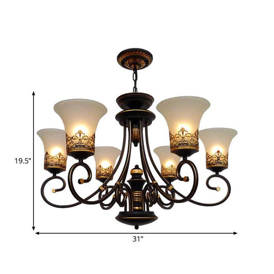 6/8-Light Ceiling Lamp with Bell Shade Cream Glass Traditional Chandelier in Black-Gold - Rebooters