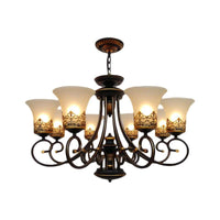 6/8-Light Ceiling Lamp with Bell Shade Cream Glass Traditional Chandelier in Black-Gold - Rebooters