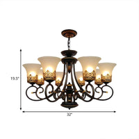 6/8-Light Ceiling Lamp with Bell Shade Cream Glass Traditional Chandelier in Black-Gold - Rebooters