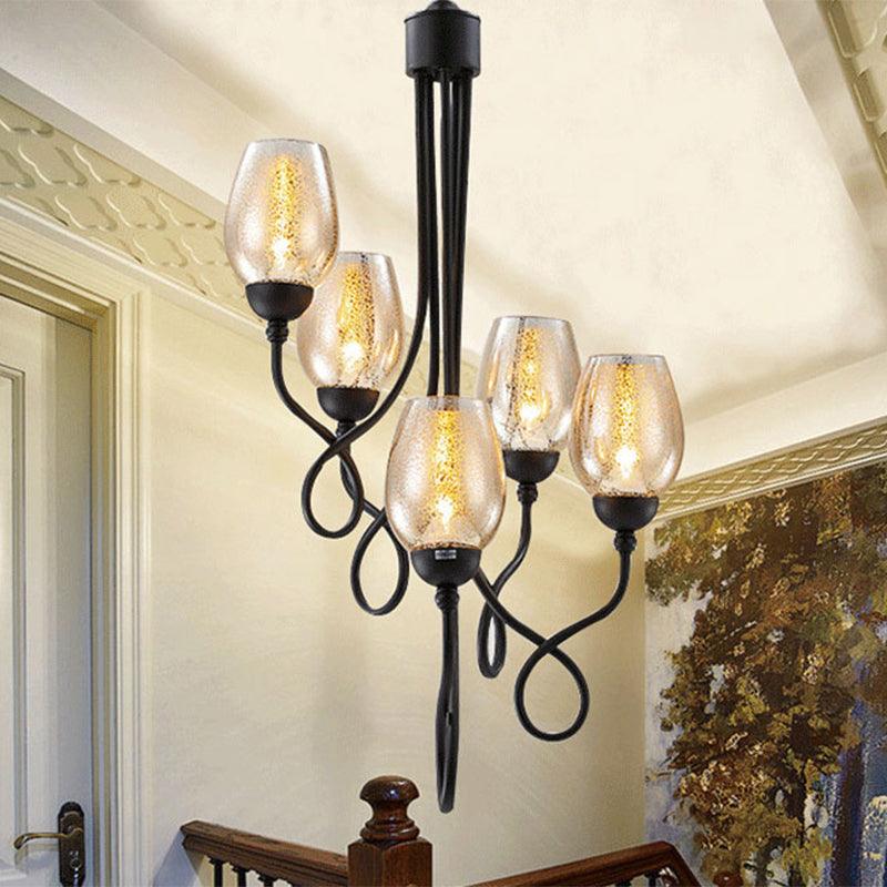 5/7 Bulbs Wine Cup Shaped Pendant Chandelier Black Glass Lamp - Rebooters